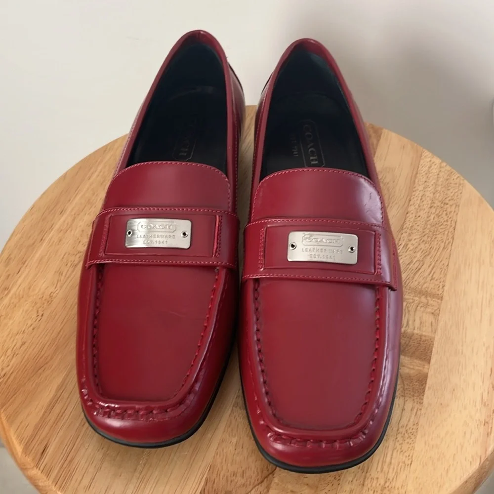 Coach Red Leather Loafers - Picture 2 of 16